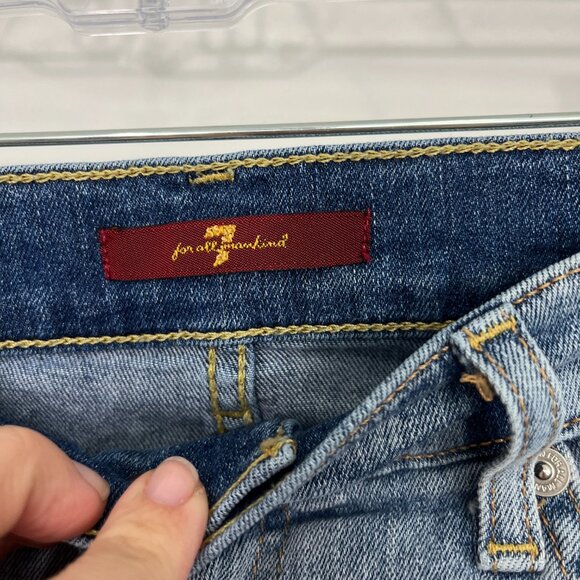 7 For All Mankind Size 28 Blue Distressed Raw Hem Ankle Jeans - Picture 4 of 11